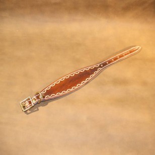 Whippet or Small Lurcher Leather Collar Hand Tooled in Dark Brown